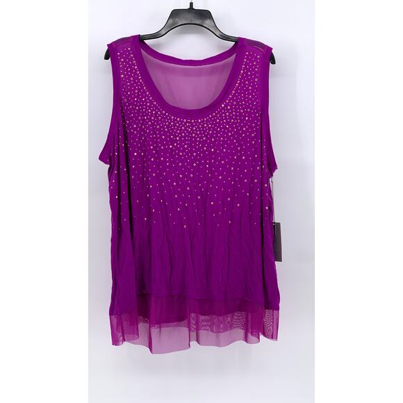 Jennifer Lopez Tops - JENNIFER LOPEZ Women's Plus Hot Magenta Embellished Mesh Tank Top SZ 2X